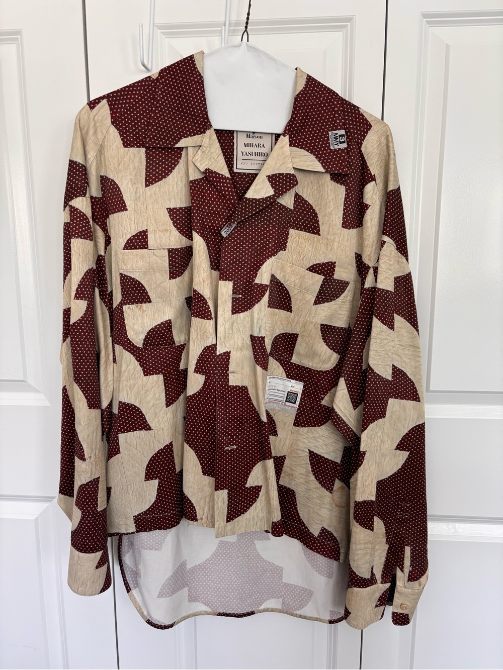 Miharayasuhiro Beige and Burgundy Patterned Button-Down Shirt